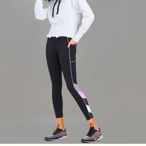Urban Savage Black High-Waist Workout Leggings Lavender Stitching Yoga gym M